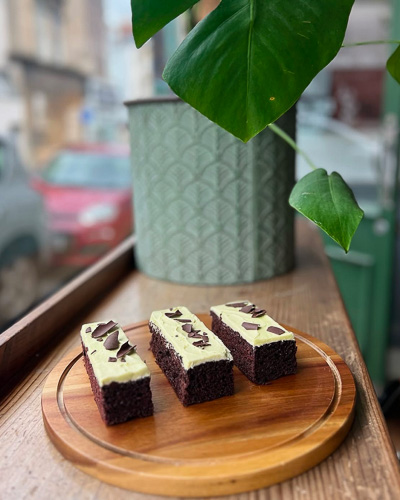An image showing the cake on a windowsill that is served at Emzi, a cafe in Clifton, Bristol